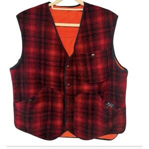 Vtg Woolrich Mens L Reversible 628 Buffalo Plaid Safety Orange Hunting Vest USA